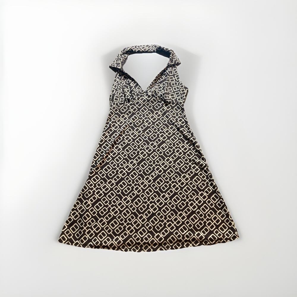 Y2K Rue 21 Halter Top Collared Brown And White Dress Geometric Design Size XS